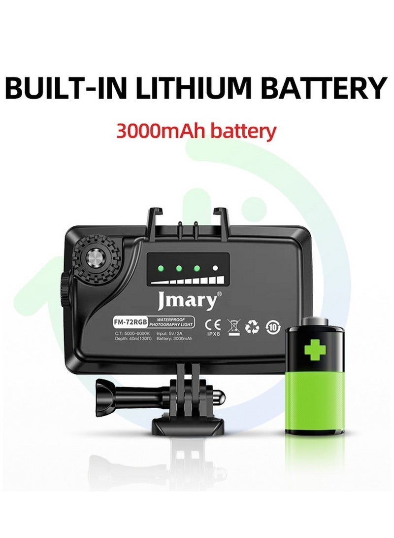 Jmary FM-72 IPX8 Waterproof RGB Video Fill Light with 3000 mAh Built-In Lithium Battery