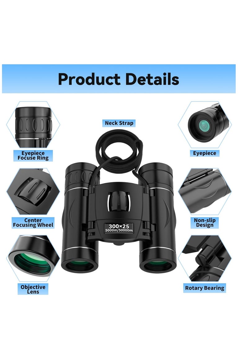 300x25 Binoculars for Adults and Kids, High Powered Mini Pocket Binoculars with Phone Adapter, Waterproof Compact Binoculars for Bird Watching, Hunting, Concert, Theater, Opera, Traveling, Sightseeing