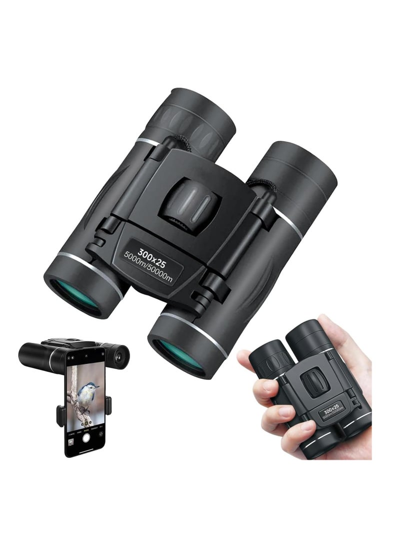 300x25 Binoculars for Adults and Kids, High Powered Mini Pocket Binoculars with Phone Adapter, Waterproof Compact Binoculars for Bird Watching, Hunting, Concert, Theater, Opera, Traveling, Sightseeing