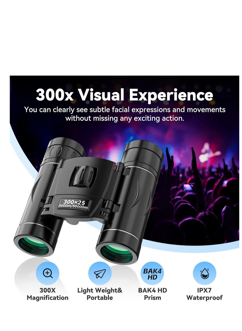 300x25 Binoculars for Adults and Kids, High Powered Mini Pocket Binoculars with Phone Adapter, Waterproof Compact Binoculars for Bird Watching, Hunting, Concert, Theater, Opera, Traveling, Sightseeing