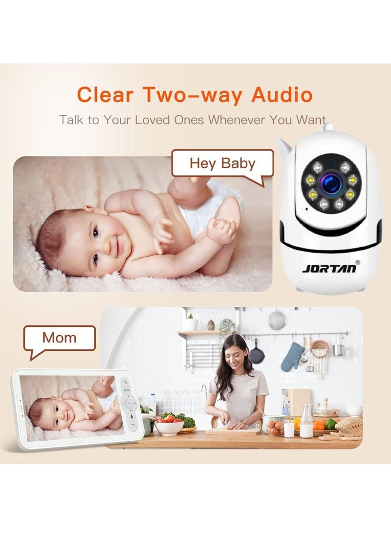 JORTAN 1080P Baby Camera, Baby Monitoring, IP44, Two-Way Talking, Motion Detection, Motion Tracking, Color Night Vision, 360° / 90° PTZ control, Indoor Security Camera., Baby Camera