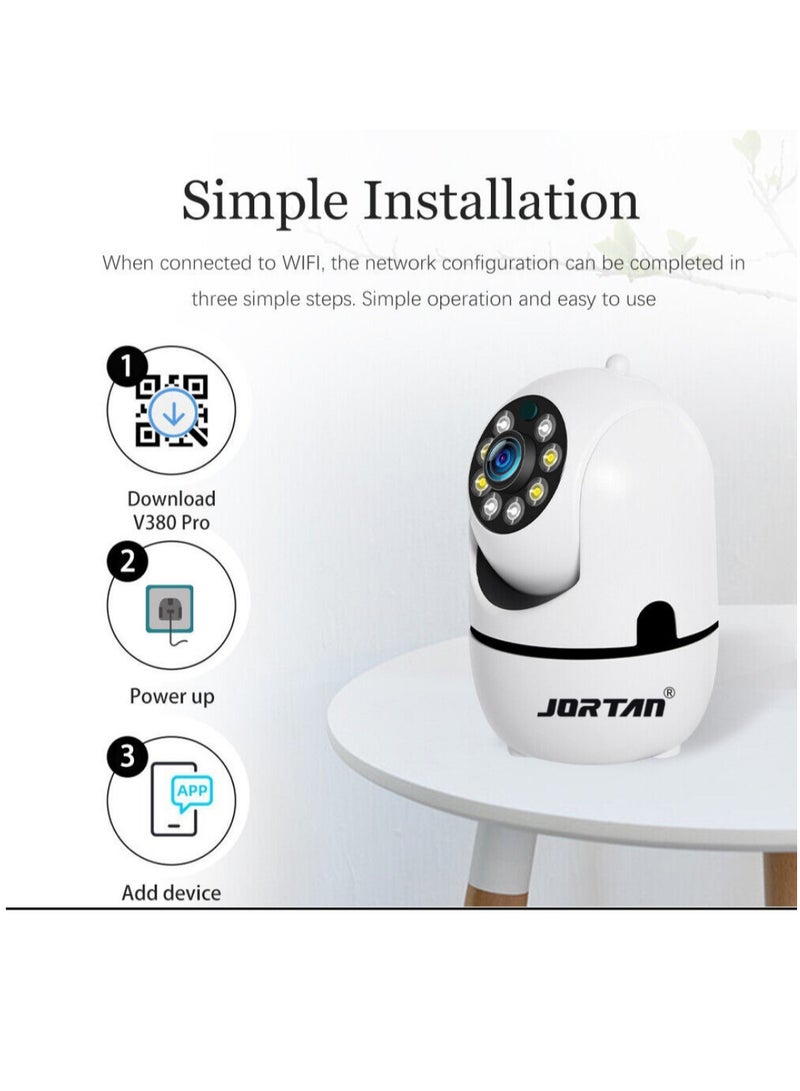 JORTAN 1080P Baby Camera, Baby Monitoring, IP44, Two-Way Talking, Motion Detection, Motion Tracking, Color Night Vision, 360° / 90° PTZ control, Indoor Security Camera., Baby Camera