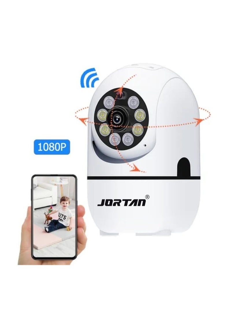 JORTAN 1080P Baby Camera, Baby Monitoring, IP44, Two-Way Talking, Motion Detection, Motion Tracking, Color Night Vision, 360° / 90° PTZ control, Indoor Security Camera., Baby Camera