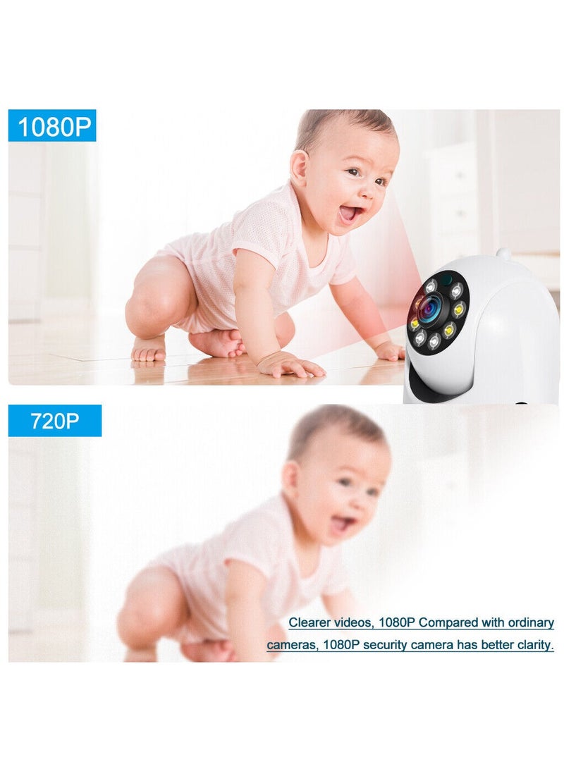 JORTAN 1080P Baby Camera, Baby Monitoring, IP44, Two-Way Talking, Motion Detection, Motion Tracking, Color Night Vision, 360° / 90° PTZ control, Indoor Security Camera., Baby Camera