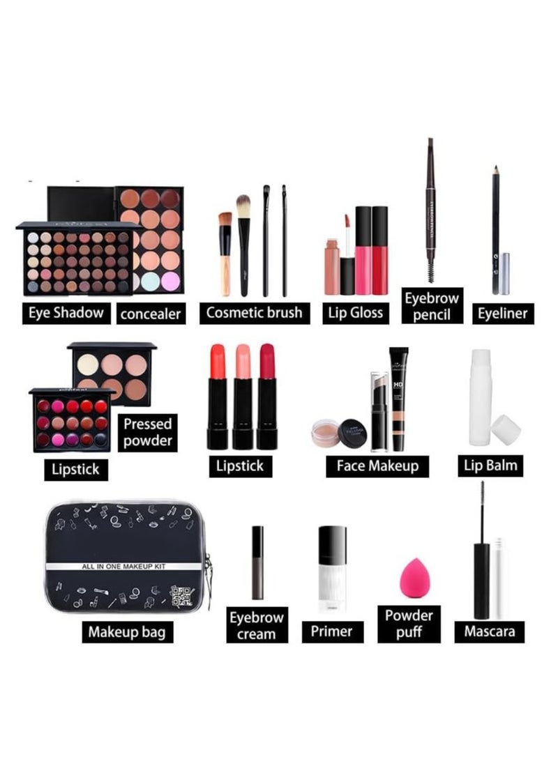 All-In-One Makeup Set,Professional Makeup Kit for Women Full Kit, Makeup Set Cosmetic Make Up Kit with Makeup Bag Include Eyeshadow Palette Makeup Brushes Set Lipstick Lip Gloss Foundation Concealer