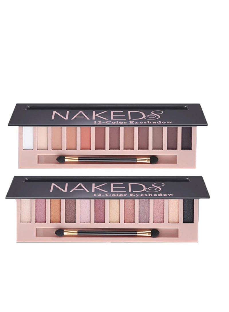 BestLand 2 Pack 12 Colors Makeup Nude Colors Eyeshadow Palette Natural Nude Matte Shimmer Glitter Pigment Eye Shadow Pallete Set Waterproof Smokey Professional Beauty Makeup Kit (2 PCS)