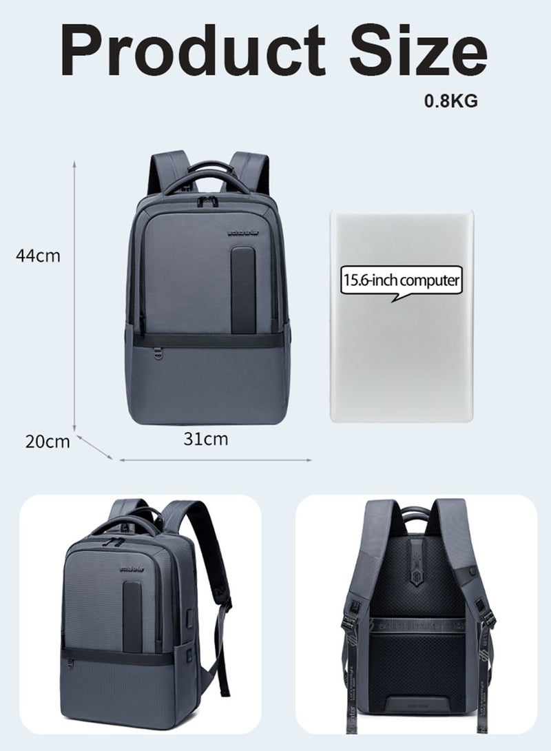 Durable School Laptop Backpack, Water Resistant Business Travel Expandable Bag with USB Charging Port for Work, Grey