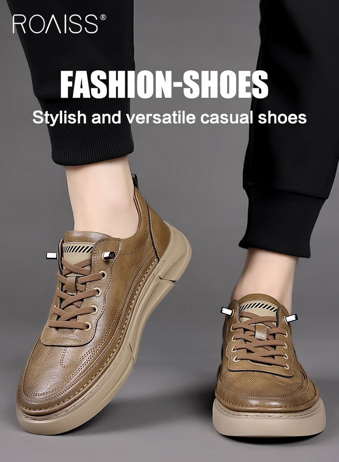 Business Casual Leather Shoes for Men Round Toe Low Top Front Lace up Anti Slip Driving Shoes Mens Retro Stretch Sole Comfort Wear Resistant Walking Shoes For All Seasons