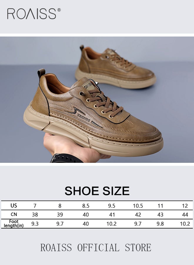 Business Casual Leather Shoes for Men Round Toe Low Top Front Lace up Anti Slip Driving Shoes Mens Retro Stretch Sole Comfort Wear Resistant Walking Shoes For All Seasons