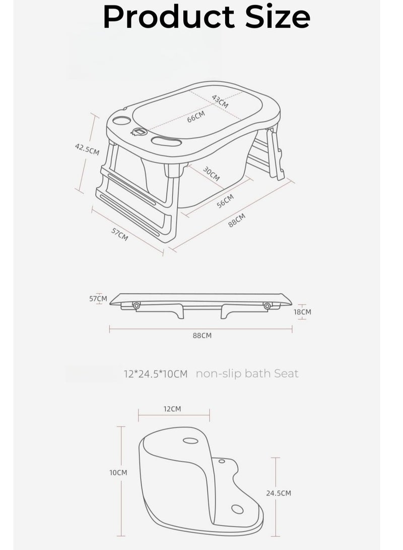 Baby Bath Tub with Seat & Thermometer, Portable Travel Collapsible Baby Bathtub with Drain Hole, Durable Foldable with Non-Slip Leg Support Infant Bathtub Newborn to Toddler