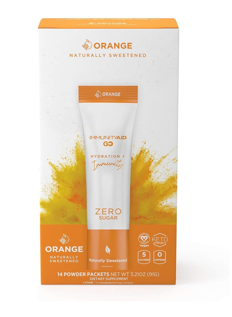 IMMUNITYAID GO Zero sugar Hydration + Immune Support Orange Burst 3.oz Pack of 14