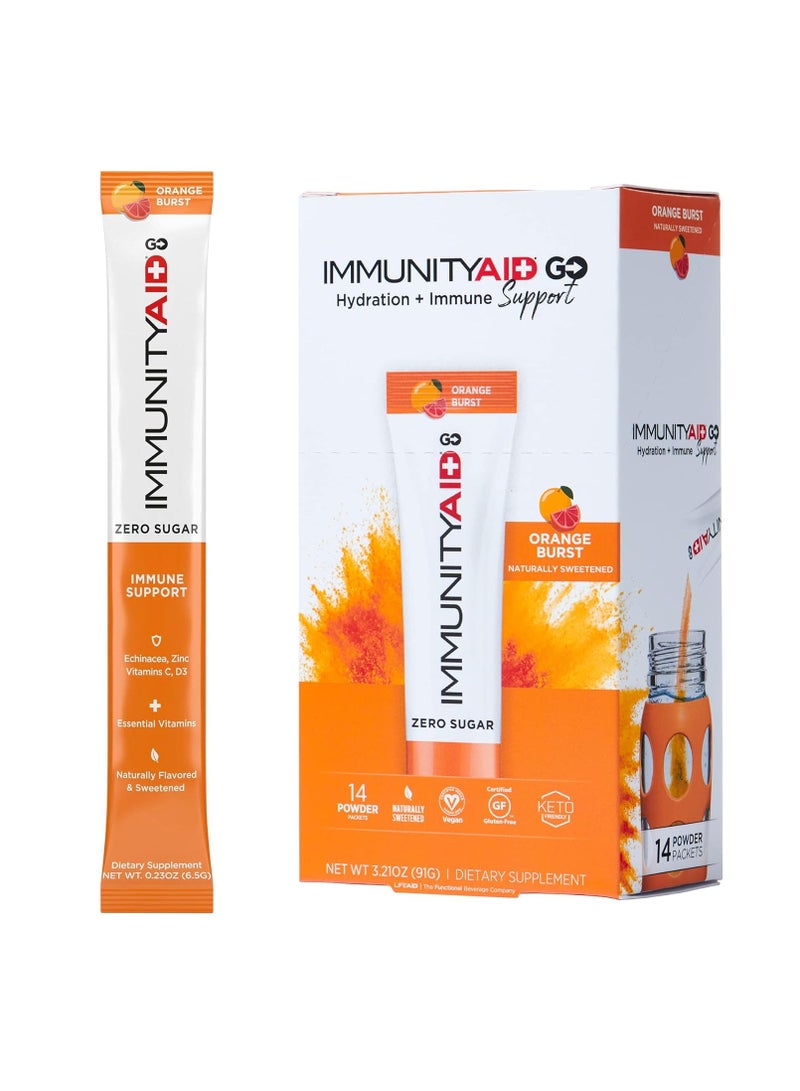 IMMUNITYAID GO Zero sugar Hydration + Immune Support Orange Burst 3.oz Pack of 14