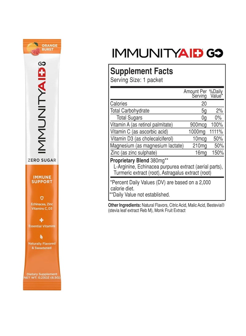 IMMUNITYAID GO Zero sugar Hydration + Immune Support Orange Burst 3.oz Pack of 14