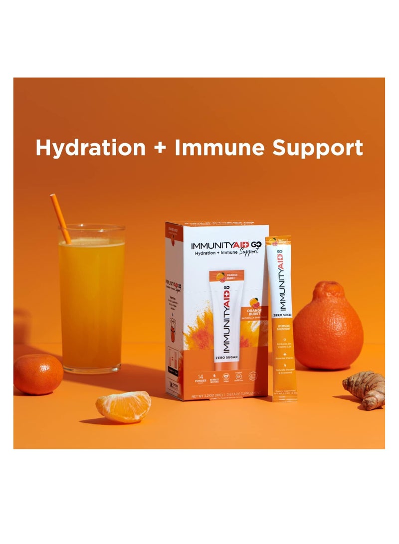 IMMUNITYAID GO Zero sugar Hydration + Immune Support Orange Burst 3.oz Pack of 14