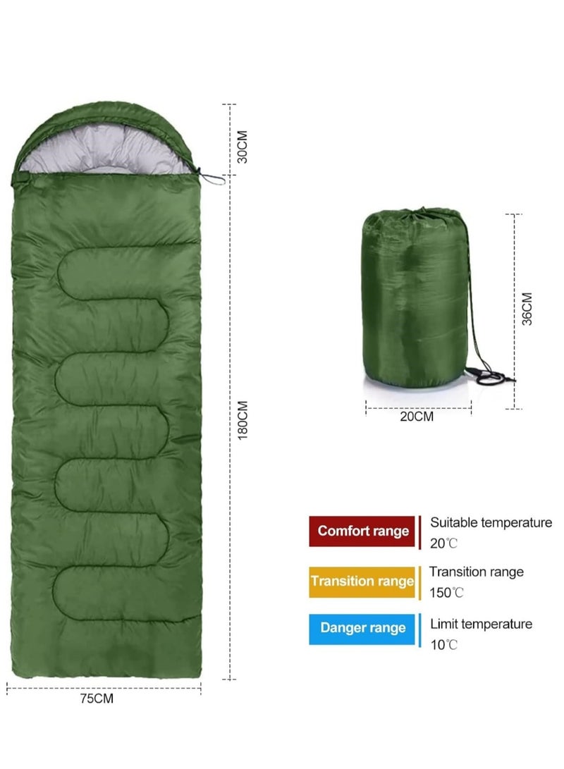 Sleeping Bags Camping with Compression Sack, Ultralight Backpacking Sleeping Bags with Zipper, Suitable for Warm & Cold Weather for Hiking, Traveling, Outdoor Adventure Green