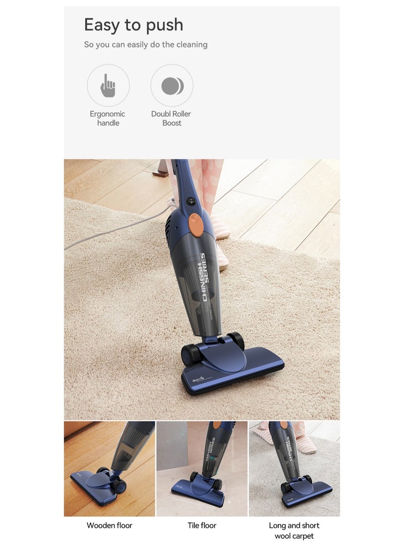 Pro 2-in-1 Handheld Vacuum Cleaner 15kPa Strong Suction Powerful Lightweight/5M Power Cable | HEPA Filtration Upright & Handheld Dual-Usage Transparent Dust Cup & Hook Design - 1.2 L 600 W DX118C-PRO Blue