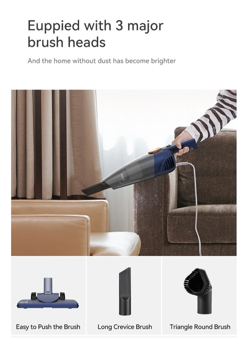 Pro 2-in-1 Handheld Vacuum Cleaner 15kPa Strong Suction Powerful Lightweight/5M Power Cable | HEPA Filtration Upright & Handheld Dual-Usage Transparent Dust Cup & Hook Design - 1.2 L 600 W DX118C-PRO Blue