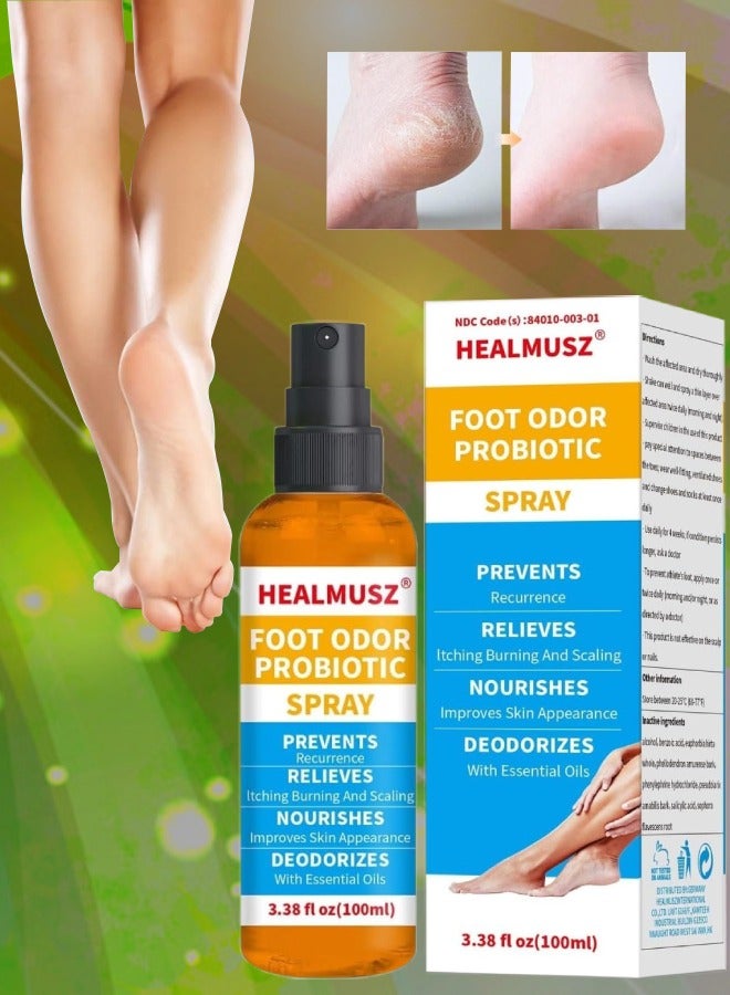 100ml Foot Odor Probiotic Spray Prevents Odor Recurrence Relieves Itching Burning Nourish Skin and Cool Refresh Foot and Shoe Deodorant Spray with Castor Seed Oil and Mint Foot Odor Spray