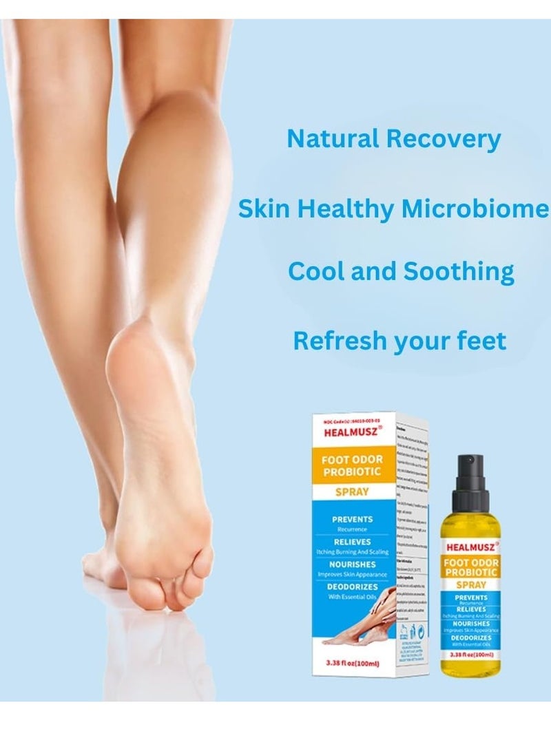 100ml Foot Odor Probiotic Spray Prevents Odor Recurrence Relieves Itching Burning Nourish Skin and Cool Refresh Foot and Shoe Deodorant Spray with Castor Seed Oil and Mint Foot Odor Spray