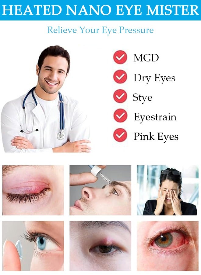 Heated Eye Mist Sprayer for Dry Eyes, Rechargeable Eye Mister with Moist Heat to Relief MGD, Blepharitis, Stye, Chalazion,Portable Heated Eye Steamer Humidifier for Eye Skin Care Women & Men in Office