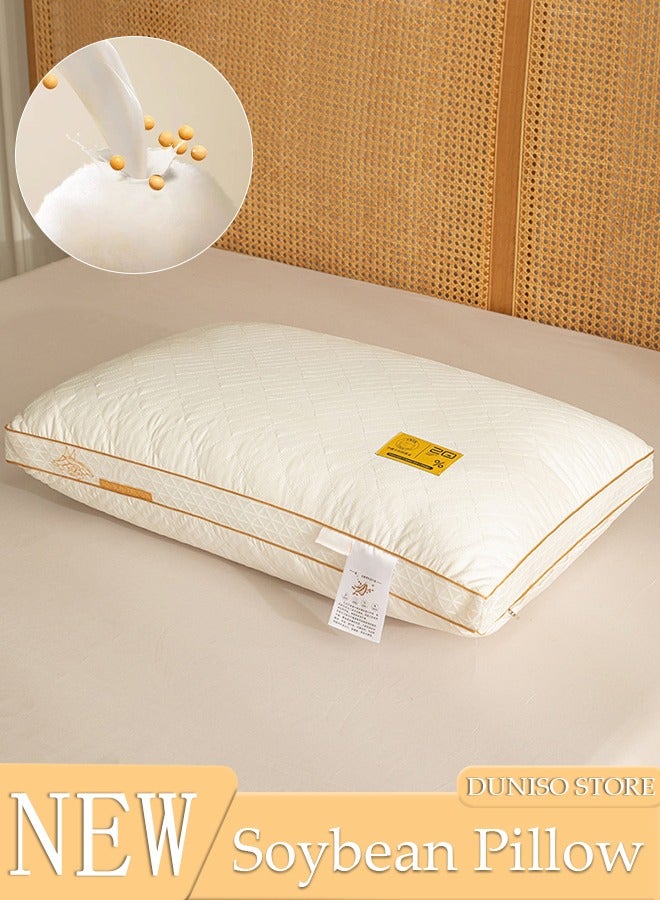 Sleeping Pillow Washable Soybean Fiber Pillow Thin Bed Pillows with Polyester Fiber Cover, Hypoallergenic Pillows for Side and Back Sleepers, Soft and Breathable