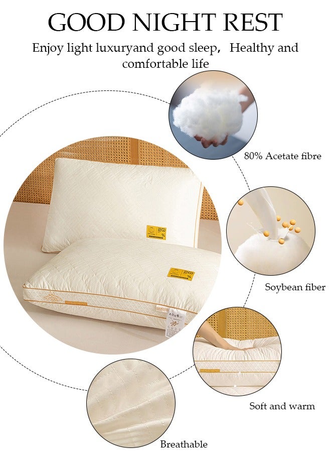 Sleeping Pillow Washable Soybean Fiber Pillow Thin Bed Pillows with Polyester Fiber Cover, Hypoallergenic Pillows for Side and Back Sleepers, Soft and Breathable