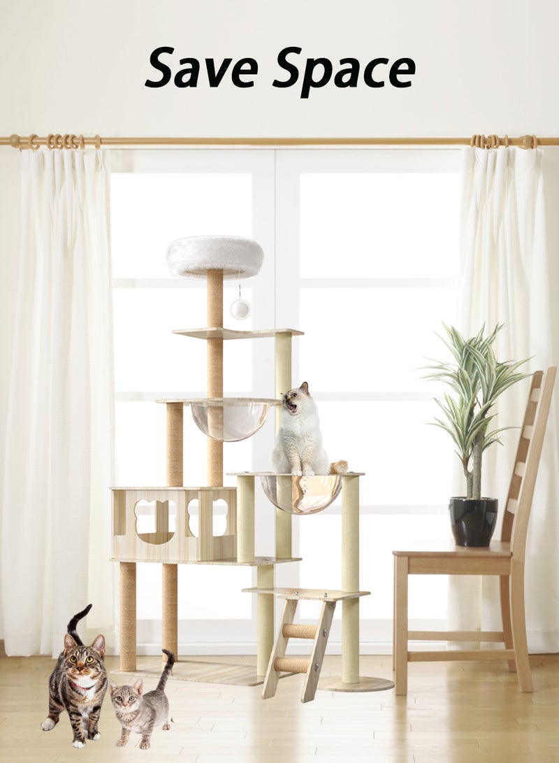 Wooden Pet Cat Climbing Frame Cat Tree Toy With Cat House Cat Jumping Platform Claw Scratching Post 60*40*165cm