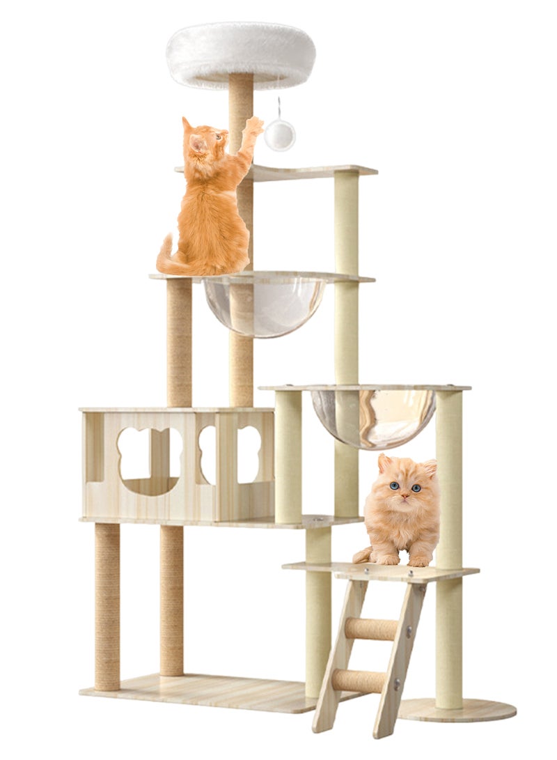 Wooden Pet Cat Climbing Frame Cat Tree Toy With Cat House Cat Jumping Platform Claw Scratching Post 60*40*165cm