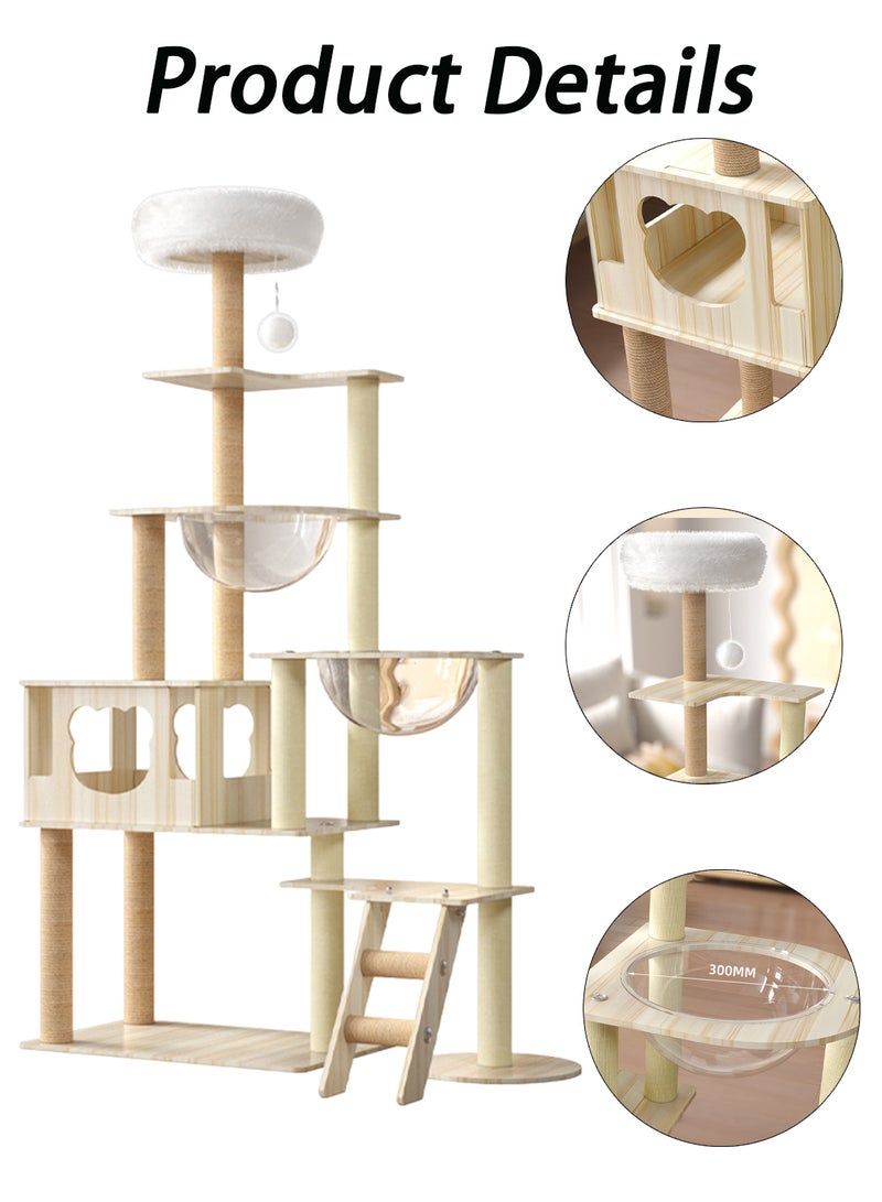 Wooden Pet Cat Climbing Frame Cat Tree Toy With Cat House Cat Jumping Platform Claw Scratching Post 60*40*165cm
