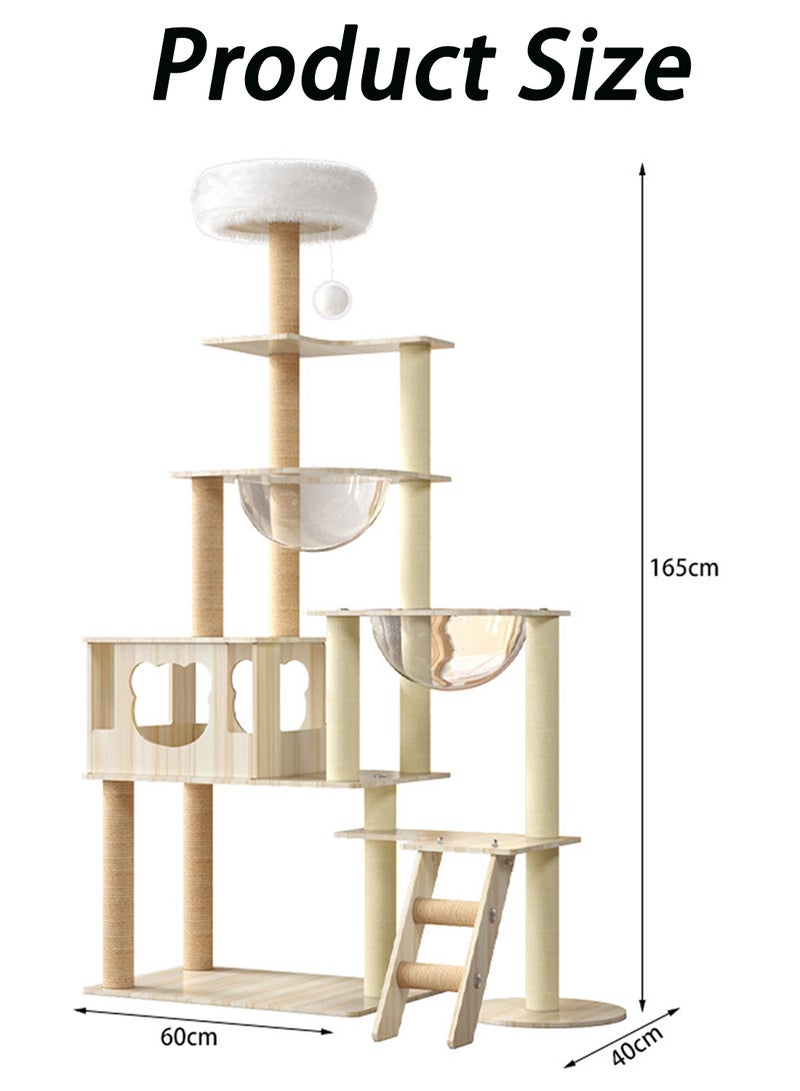 Wooden Pet Cat Climbing Frame Cat Tree Toy With Cat House Cat Jumping Platform Claw Scratching Post 60*40*165cm