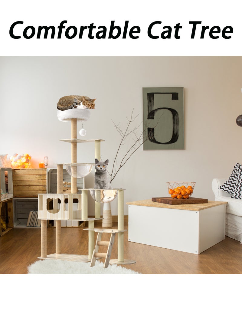 Wooden Pet Cat Climbing Frame Cat Tree Toy With Cat House Cat Jumping Platform Claw Scratching Post 60*40*165cm