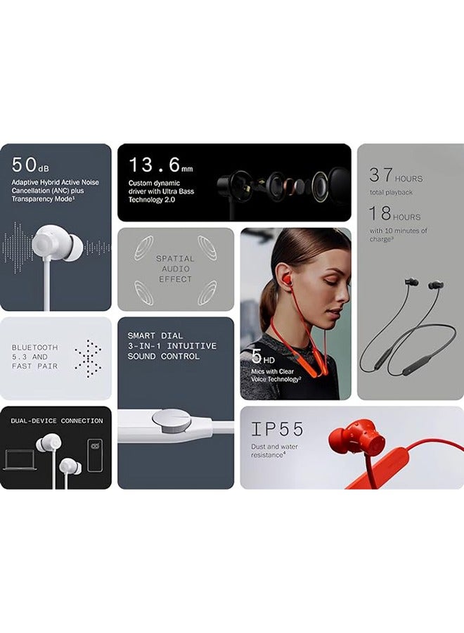 Neckband Pro, With Ultra Bass Technology, Upto 50dB Noise Cancellation, Upto 37 Hours Of Playback Time, Dual Connection Supported Orange