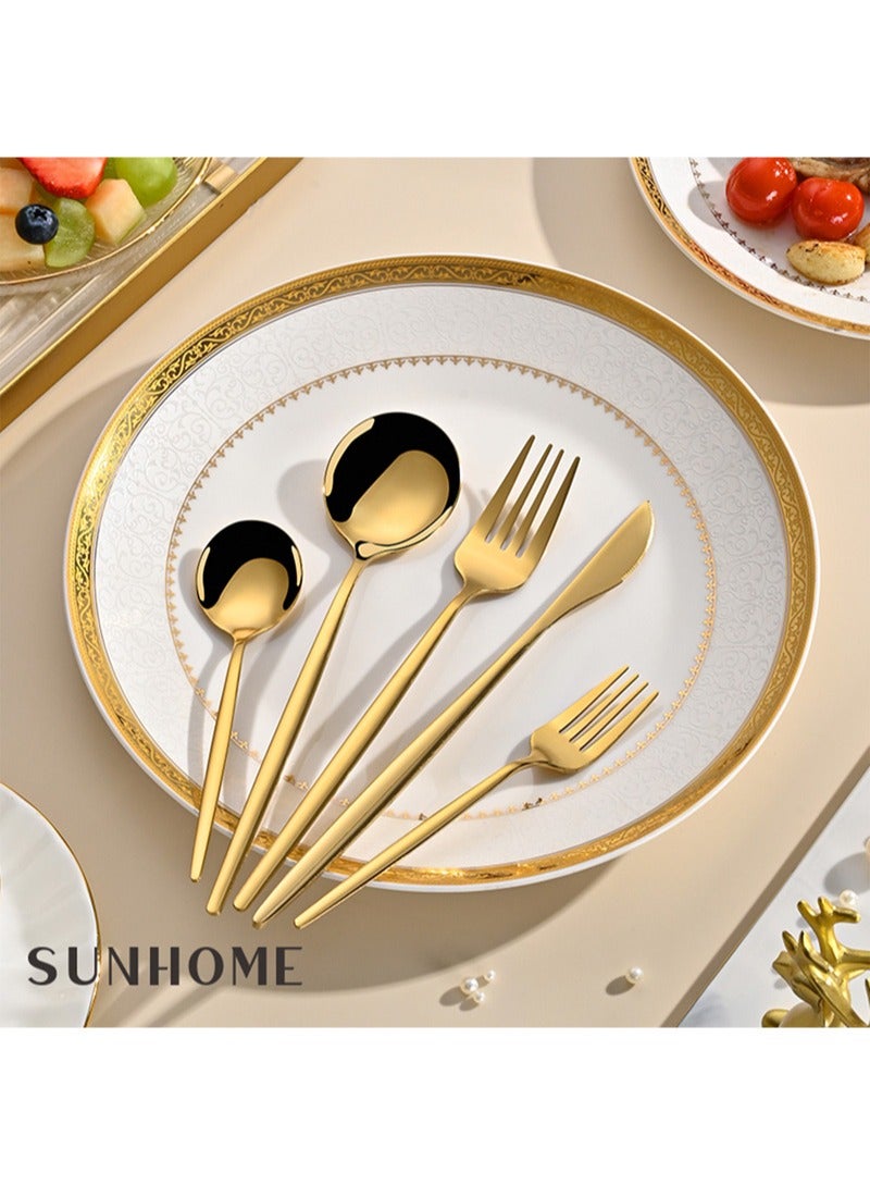 SUNHOME 30-Piece Stainless Steel Cutlery Set Gold