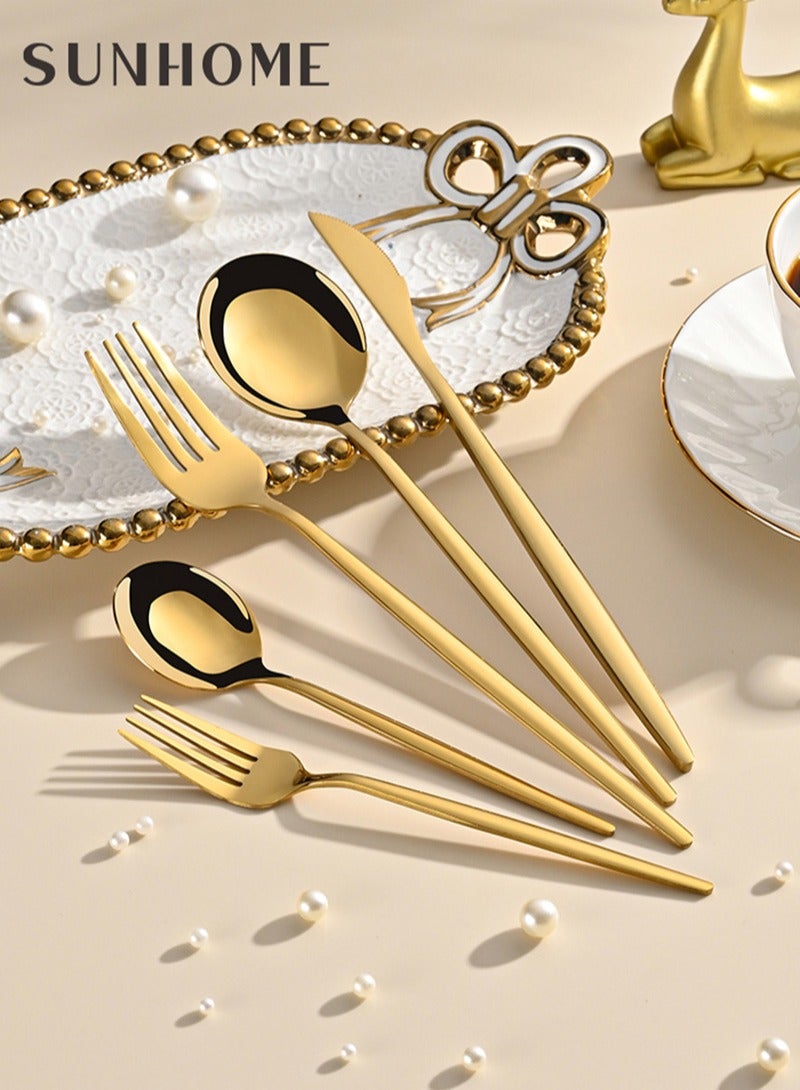 SUNHOME 30-Piece Stainless Steel Cutlery Set Gold