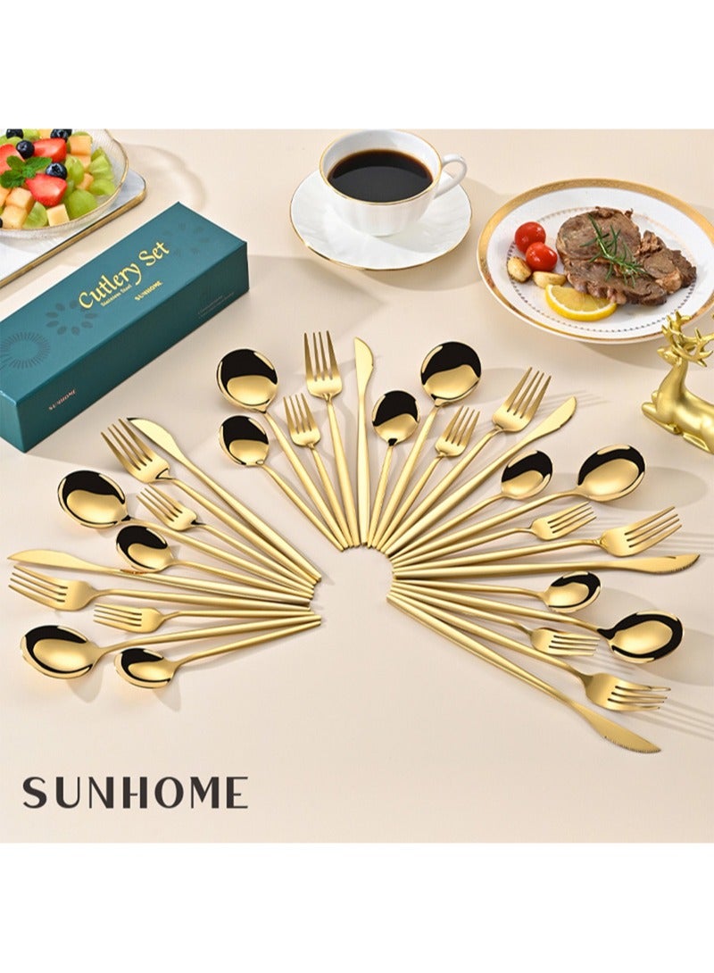 SUNHOME 30-Piece Stainless Steel Cutlery Set Gold