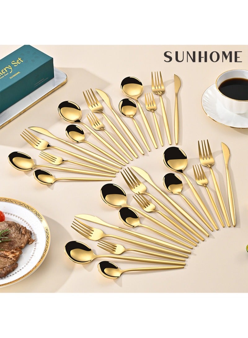 SUNHOME 30-Piece Stainless Steel Cutlery Set Gold