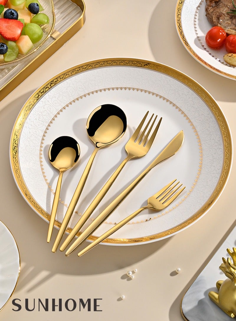 SUNHOME 30-Piece Stainless Steel Cutlery Set Gold
