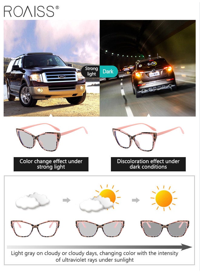 2 Pcs Cat Eye Photochromic Anti-Blue Light Eyeglasses for Women Clear Lens Fashion Glasses Frames Anti UV and Glare Blue Light Filter Computer Glasses
