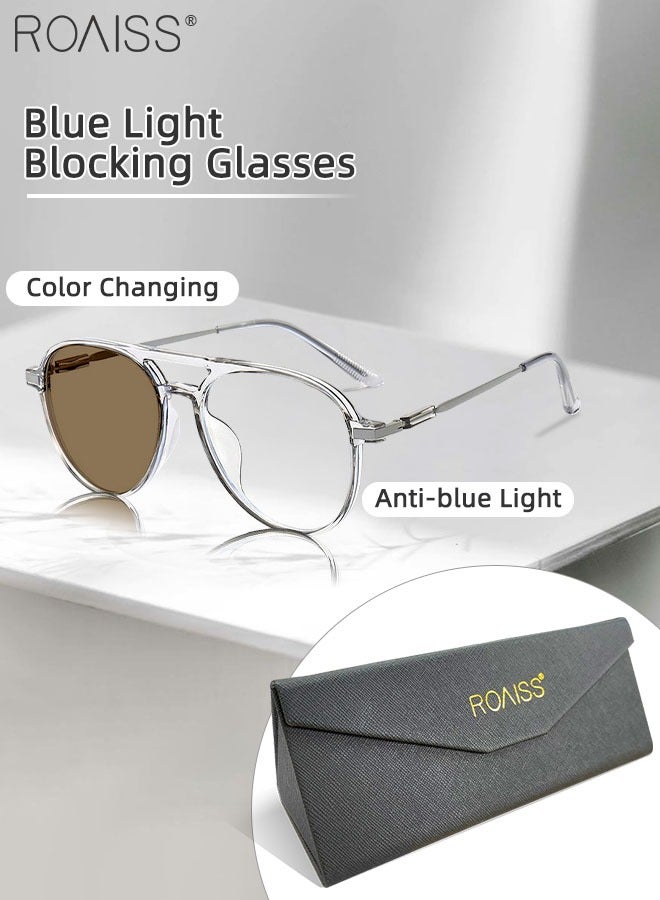 Blue Light Blocking Glasses Anti UV and Glare Blue Light Filter Computer Glasses Aviator Color Changing Eyewear for Men Women Transparent Gray 52mm