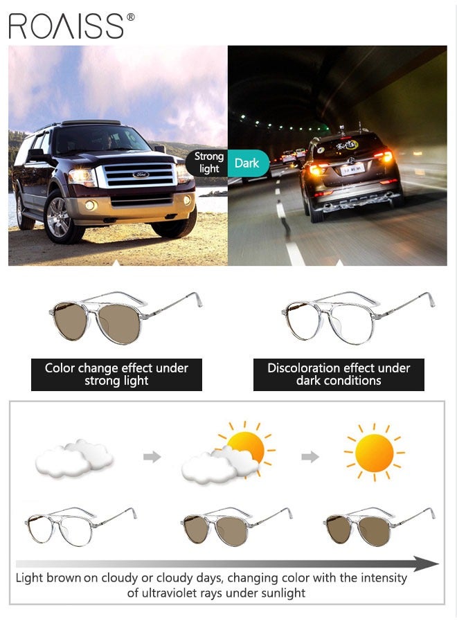 Blue Light Blocking Glasses Anti UV and Glare Blue Light Filter Computer Glasses Aviator Color Changing Eyewear for Men Women Transparent Gray 52mm