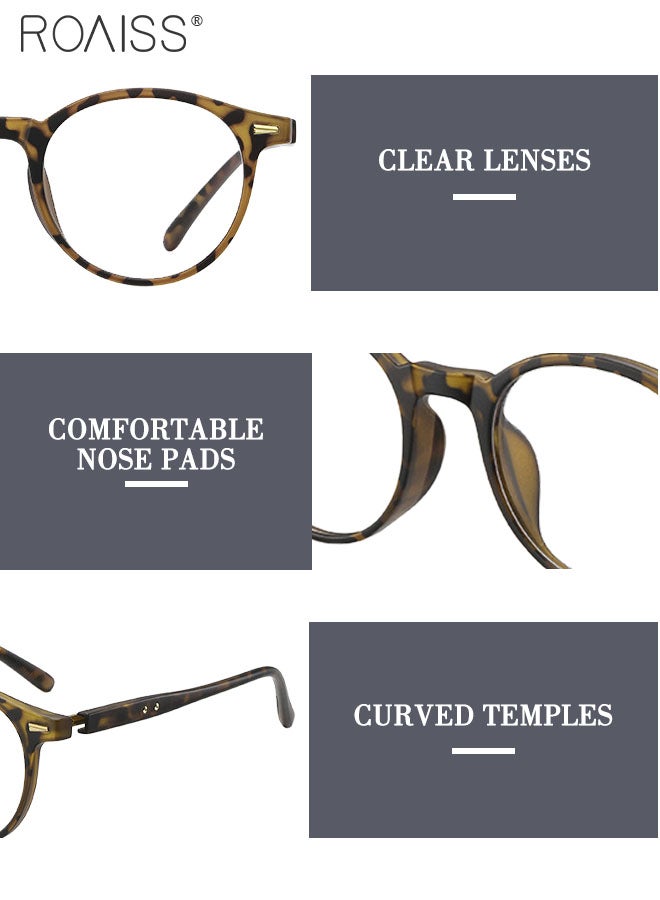 Blue Light Blocking Glasses Anti Blue Light Computer Reading Gaming TV Phones Round Eyeglasses Fashion Anti Eyestrain Headache Eyewear for Men Women Leopard 49mm