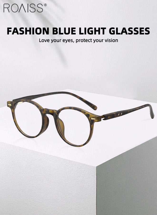 Blue Light Blocking Glasses Anti Blue Light Computer Reading Gaming TV Phones Round Eyeglasses Fashion Anti Eyestrain Headache Eyewear for Men Women Leopard 49mm