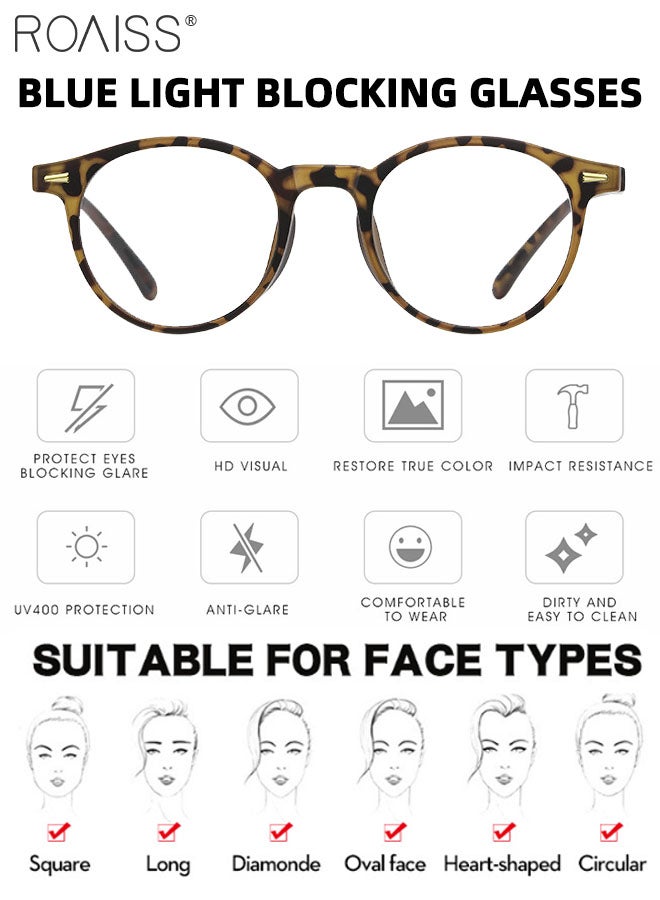 Blue Light Blocking Glasses Anti Blue Light Computer Reading Gaming TV Phones Round Eyeglasses Fashion Anti Eyestrain Headache Eyewear for Men Women Leopard 49mm