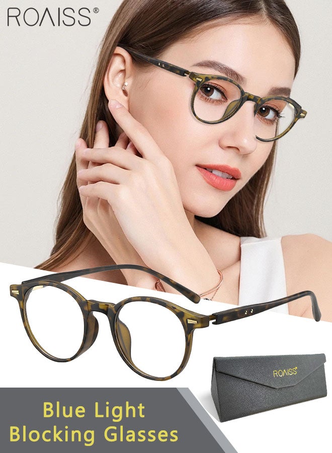 Blue Light Blocking Glasses Anti Blue Light Computer Reading Gaming TV Phones Round Eyeglasses Fashion Anti Eyestrain Headache Eyewear for Men Women Leopard 49mm