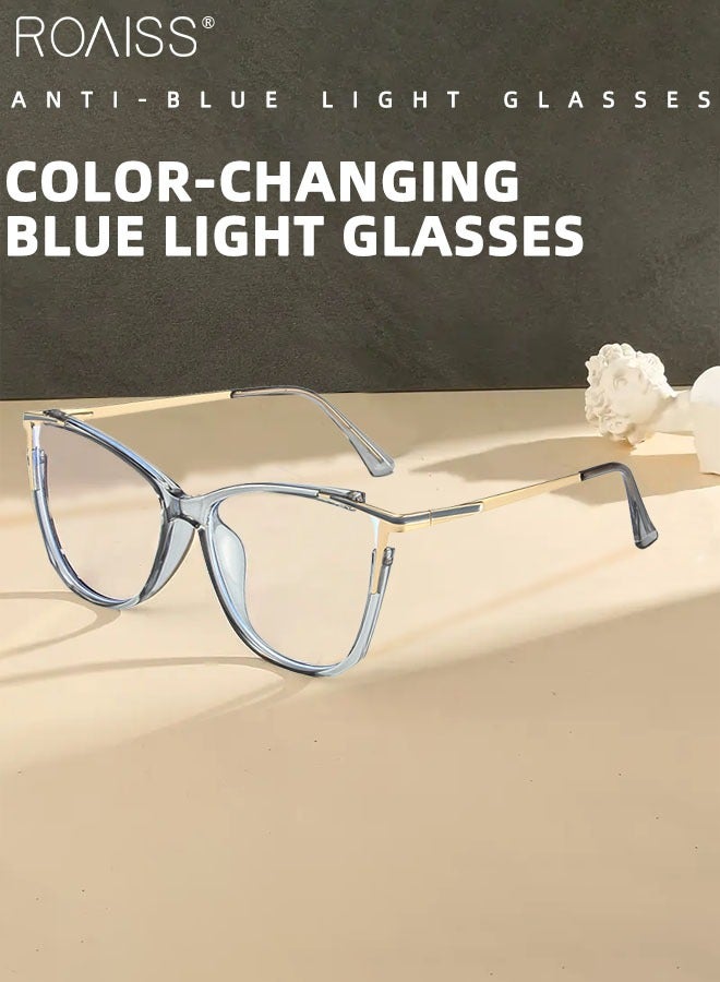 Women's Blue Light Blocking Glasses Anti UV and Glare Blue Light Filter Computer Glasses Cat Eye Color Changing Anti Eyestrain Headache Eyewear Transparent Gray 55mm