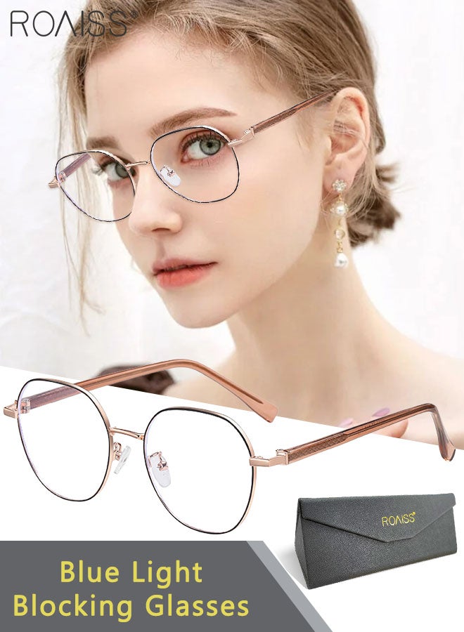 Blue Light Blocking Glasses Anti Blue Light Computer Reading Gaming TV Phones Round Eyeglasses Fashion Anti Eyestrain Headache Eyewear for Men Women Black Rose Gold 52mm