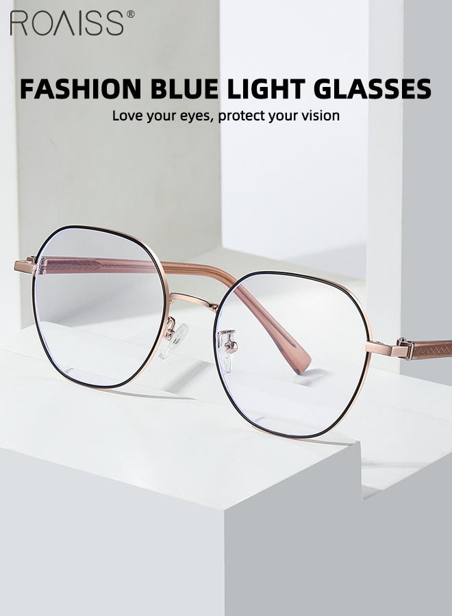 Blue Light Blocking Glasses Anti Blue Light Computer Reading Gaming TV Phones Round Eyeglasses Fashion Anti Eyestrain Headache Eyewear for Men Women Black Rose Gold 52mm