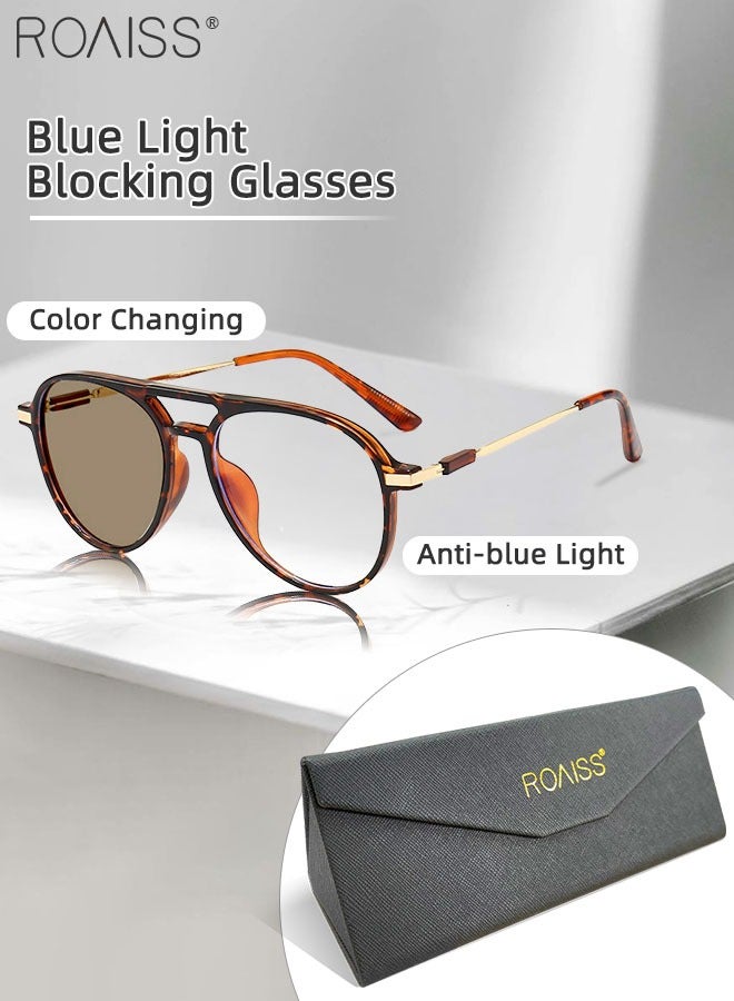 Blue Light Blocking Glasses Anti UV and Glare Blue Light Filter Computer Glasses Aviator Double Bridge Color Changing Eyewear for Men Women 52mm
