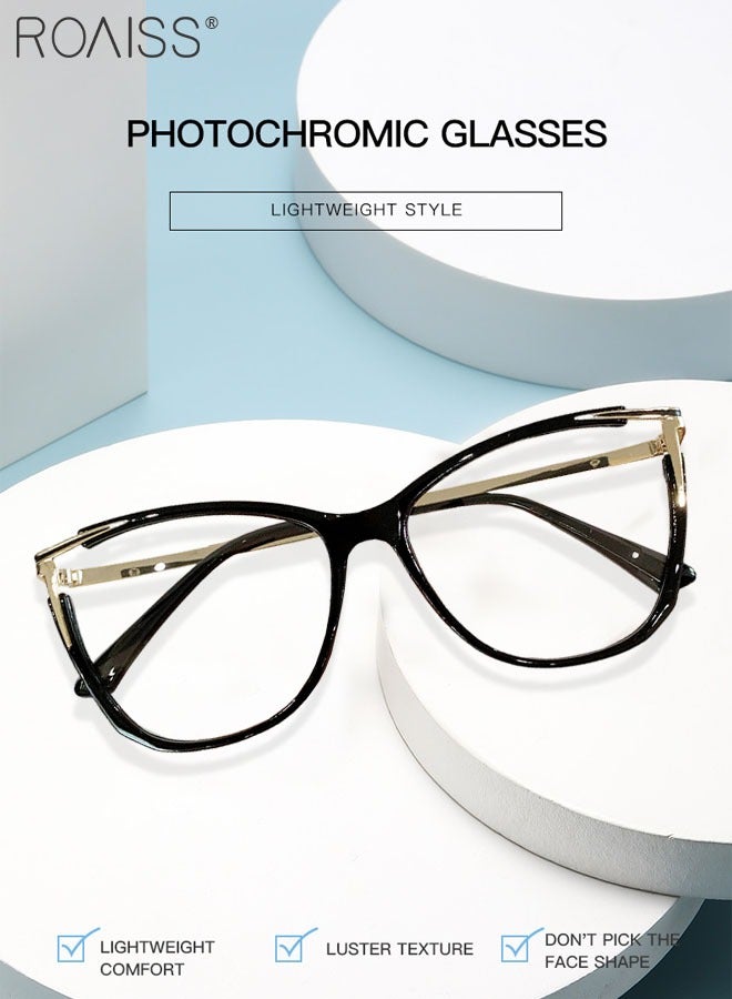 Women's Blue Light Blocking Glasses Anti UV and Glare Blue Light Filter Computer Glasses Cat Eye Color Changing Anti Eyestrain Headache Eyewear Black Gold 55mm