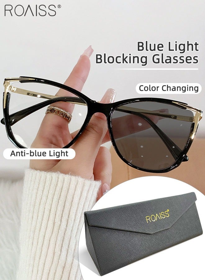 Women's Blue Light Blocking Glasses Anti UV and Glare Blue Light Filter Computer Glasses Cat Eye Color Changing Anti Eyestrain Headache Eyewear Black Gold 55mm